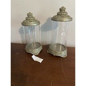 Vintage Set of 2 Glass Cylinder Hurricane Candle Holders